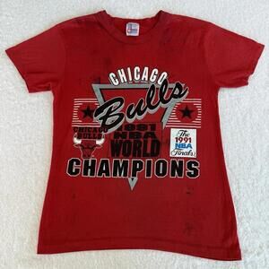 1991 Chicago Bulls  World Champions Tee Rare 90S Distressed